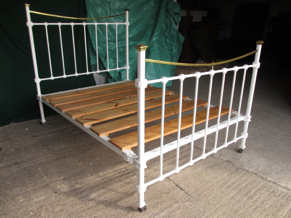 Victorian brass and iron white painted double bedstead View IX