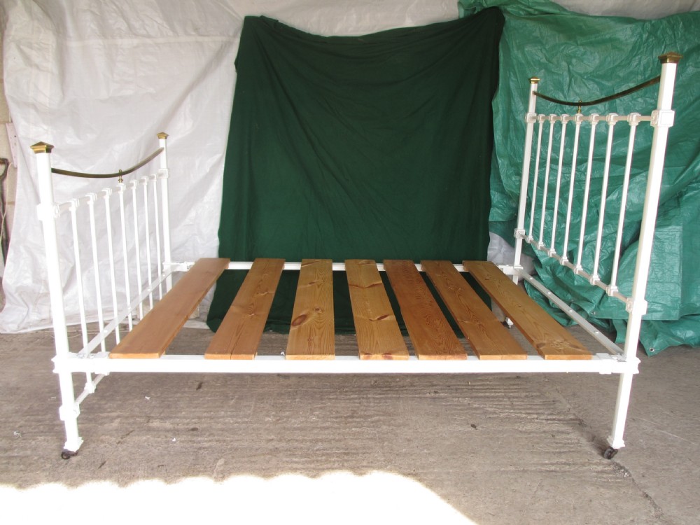 Victorian brass and iron white painted double bedstead View XI
