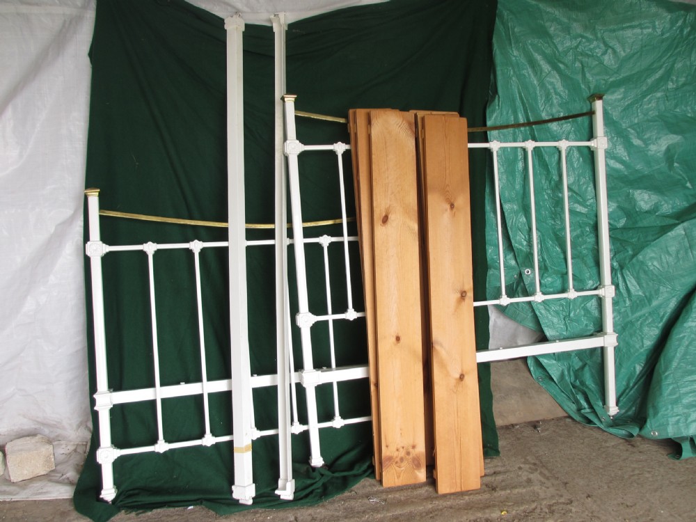 Victorian brass and iron white painted double bedstead View XII