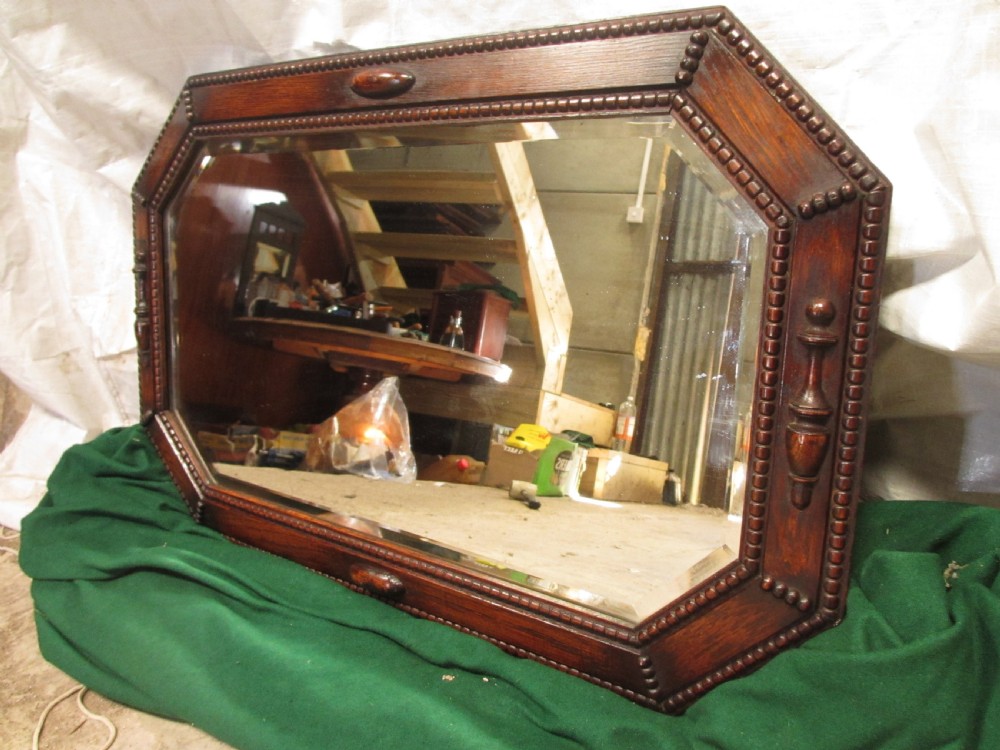 Victorian oak framed canted bevel edged wall hanging mirror View III