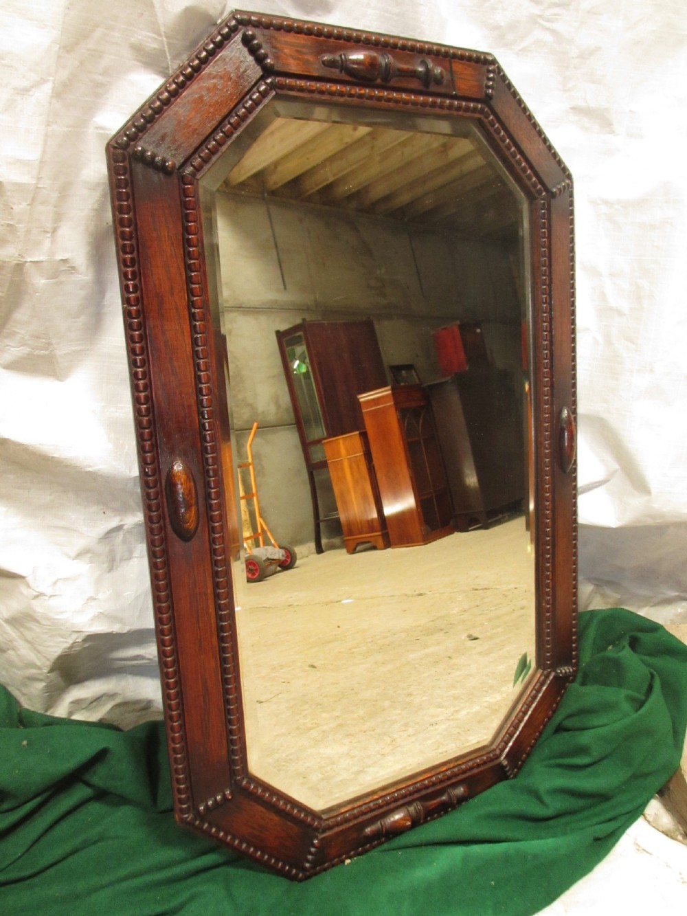 Victorian oak framed canted bevel edged wall hanging mirror View IX