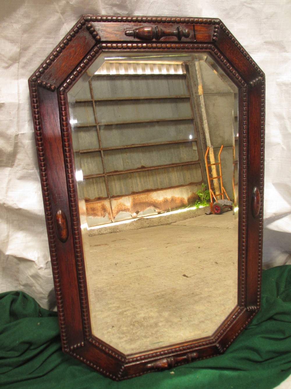 Victorian oak framed canted bevel edged wall hanging mirror View XII
