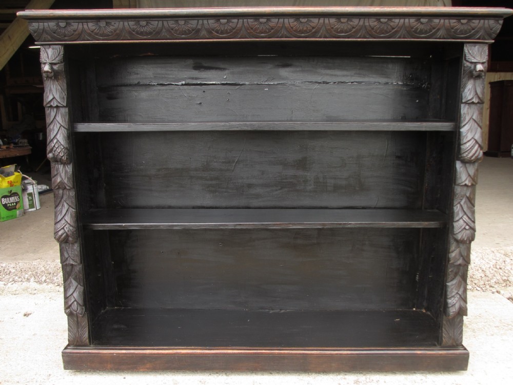 Victorian carved oak open bookcase with adjustable shelves