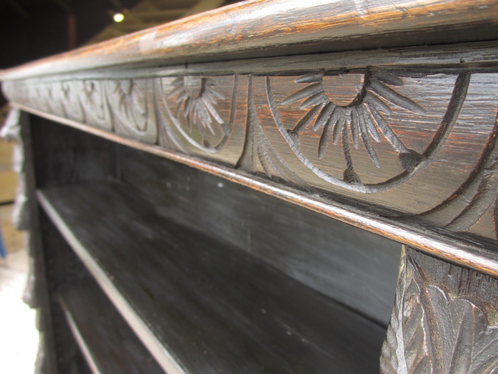 Victorian carved oak open bookcase with adjustable shelves View VII
