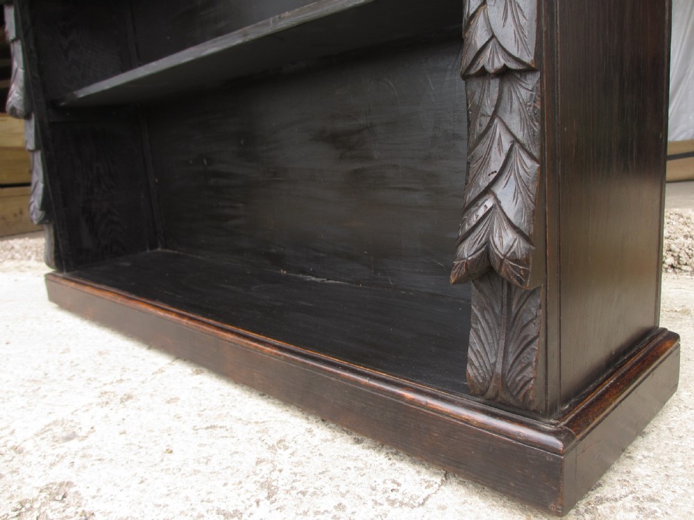Victorian carved oak open bookcase with adjustable shelves View X