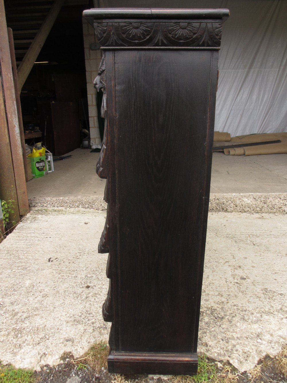 Victorian carved oak open bookcase with adjustable shelves View XI