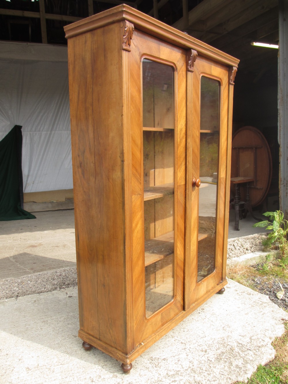 Victorian walnut glazed 2 door display bookcase View III