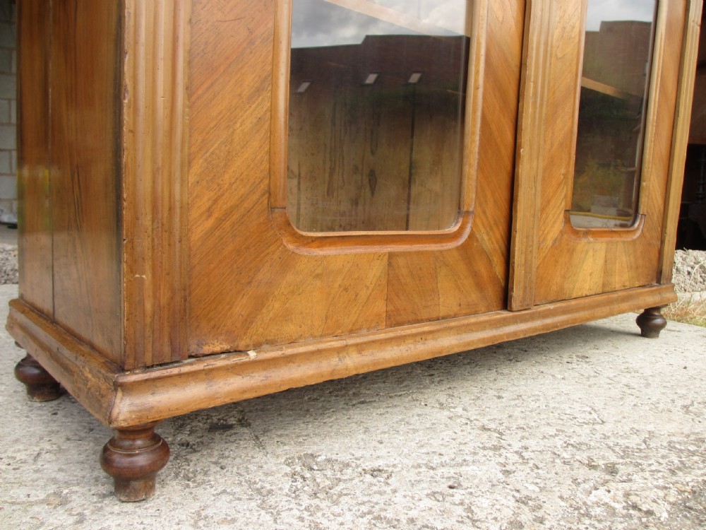 Victorian walnut glazed 2 door display bookcase View V