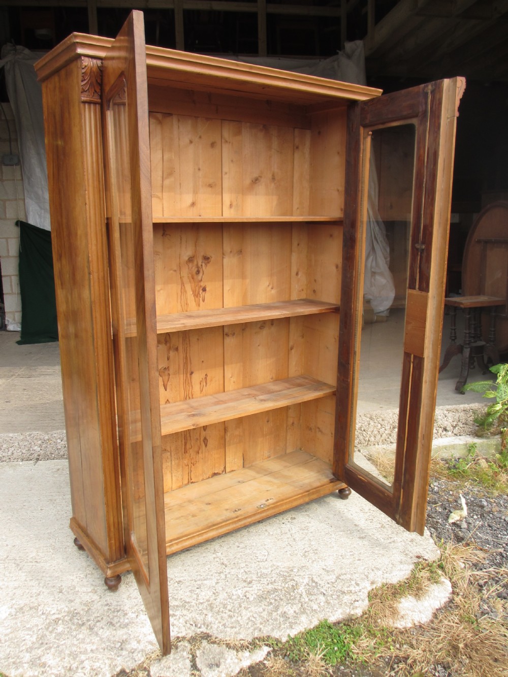 Victorian walnut glazed 2 door display bookcase View IX