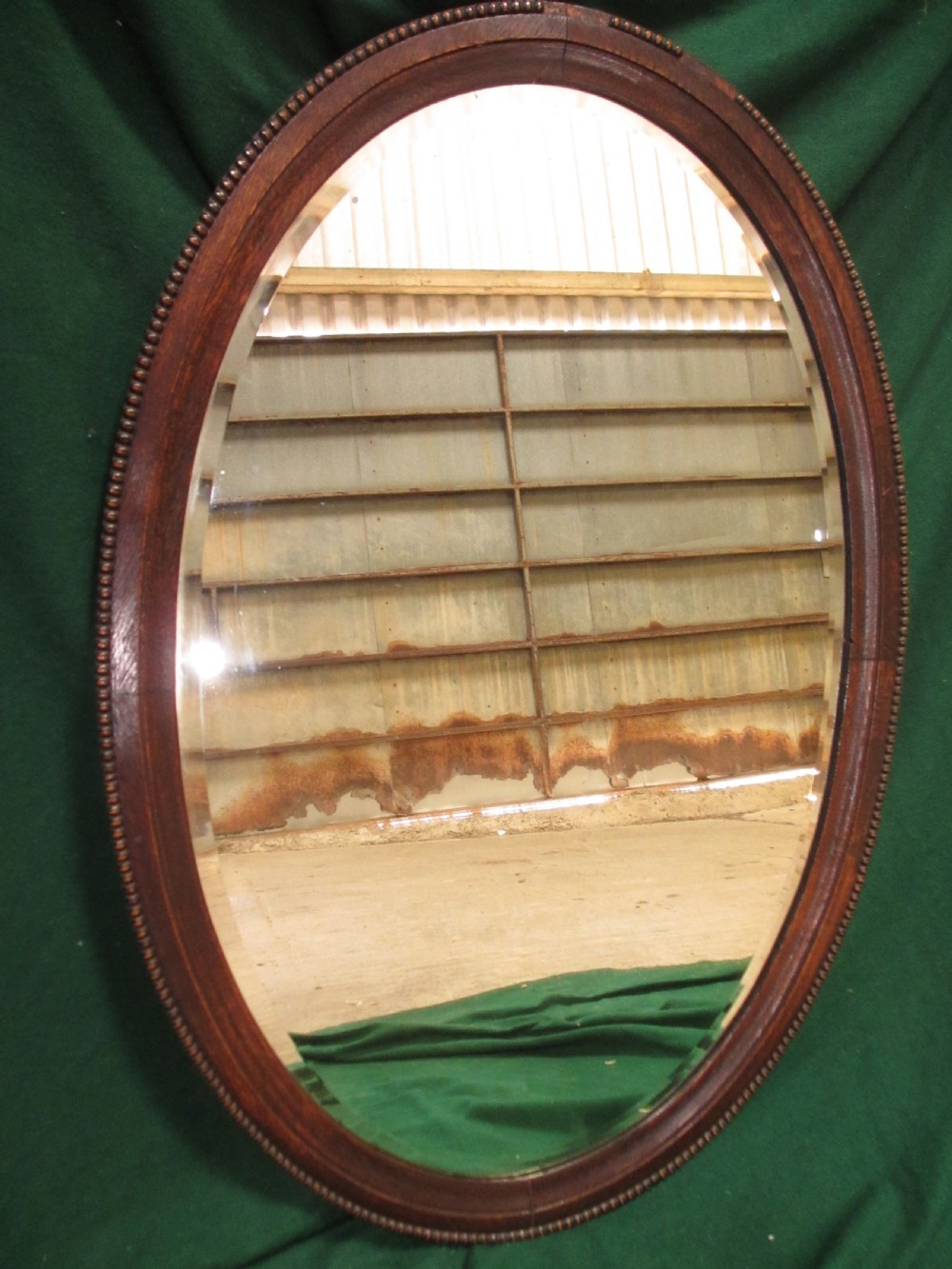 Victorian bevel oak oval wall hanging mirror