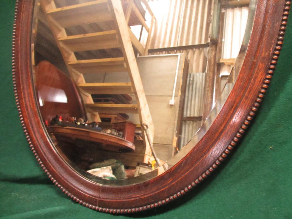 Victorian bevel oak oval wall hanging mirror View III