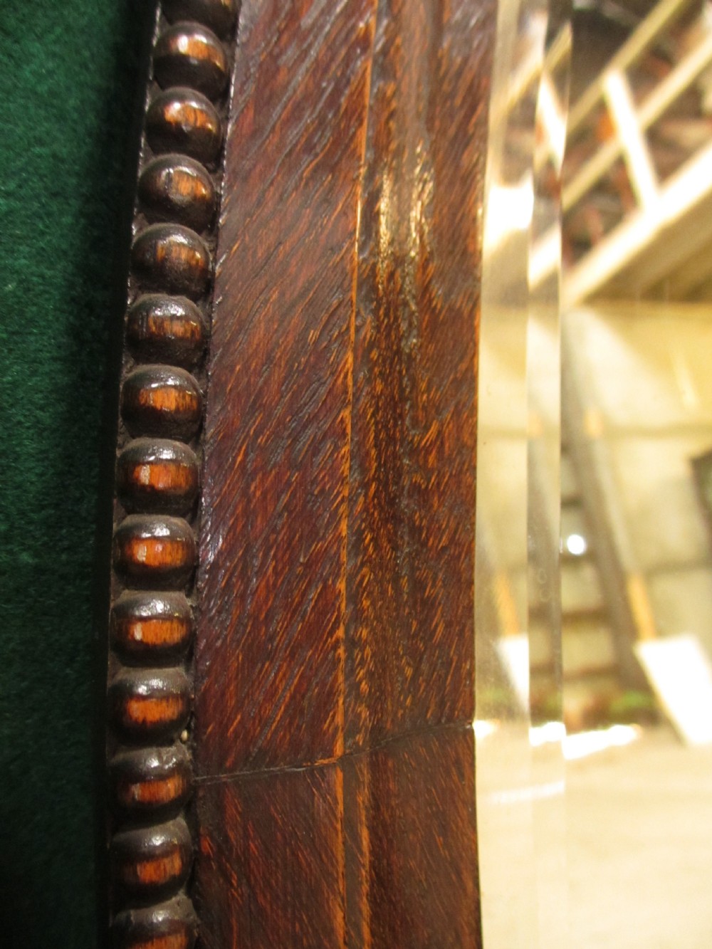 Victorian bevel oak oval wall hanging mirror View IV