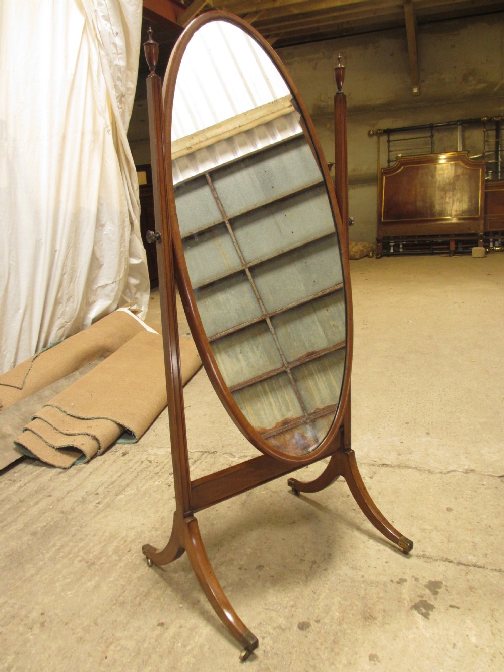 Edwardian mahogany cheval standing swing dressing mirror View IX