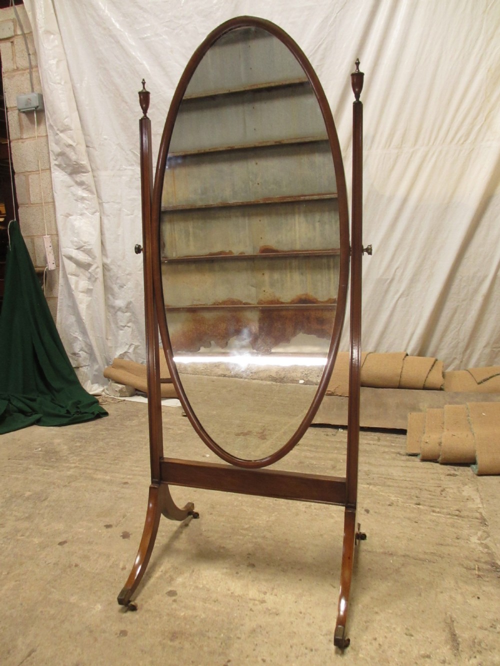Edwardian mahogany cheval standing swing dressing mirror View X