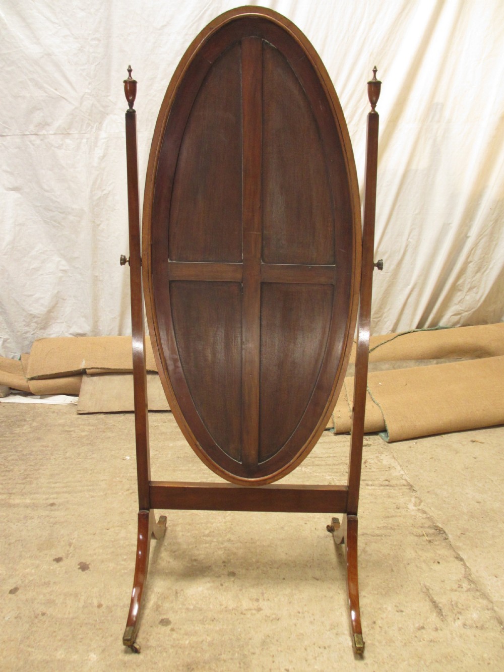 Edwardian mahogany cheval standing swing dressing mirror View XII