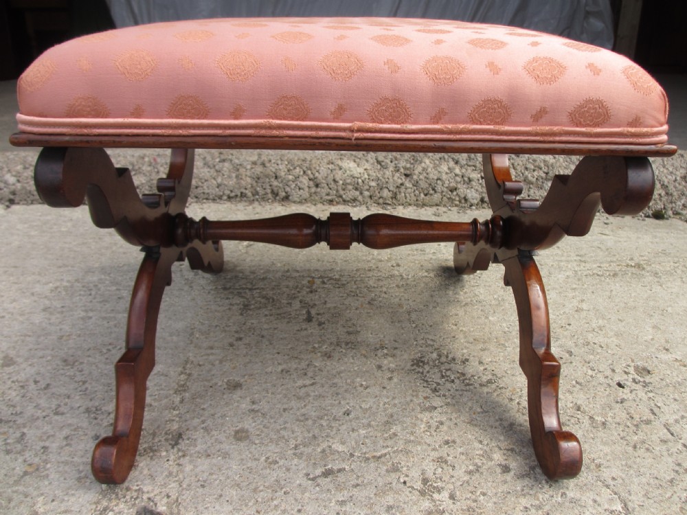 Victorian mahogany dressing stool with pink upholstered seat View II
