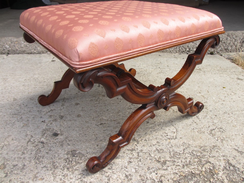 Victorian mahogany dressing stool with pink upholstered seat View III