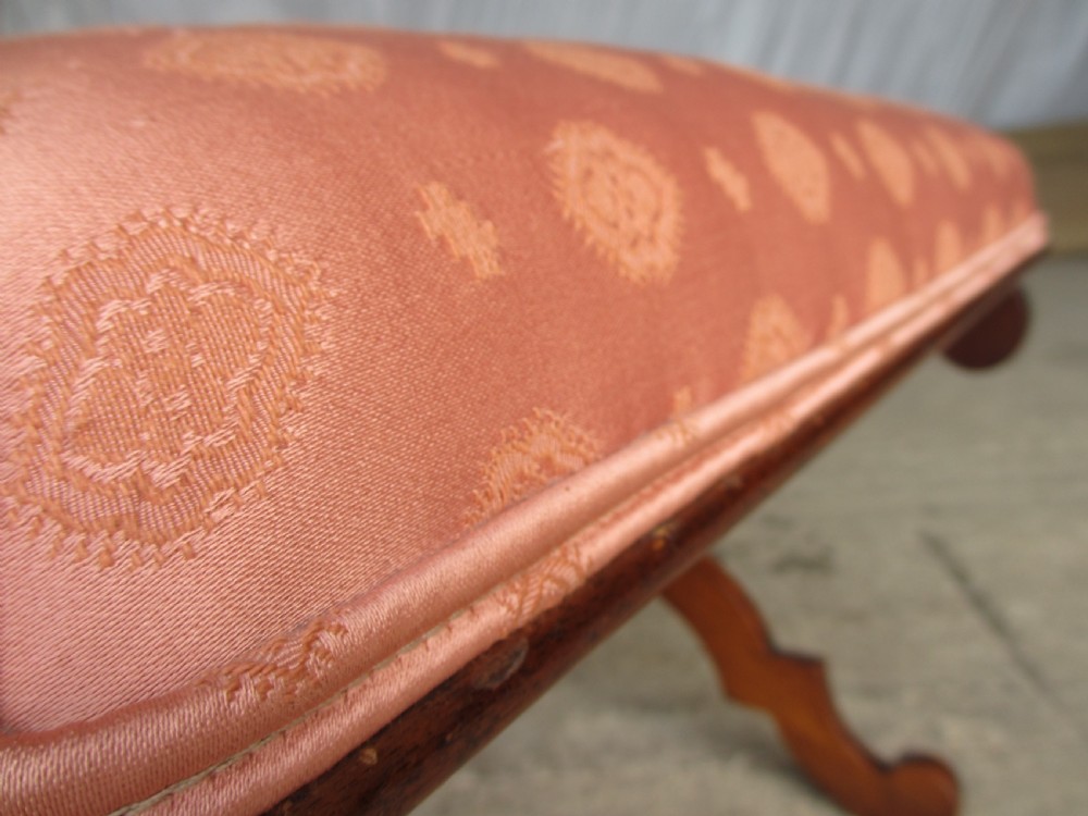 Victorian mahogany dressing stool with pink upholstered seat View IV