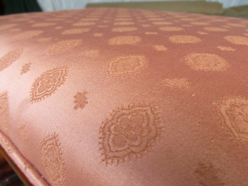 Victorian mahogany dressing stool with pink upholstered seat View VI