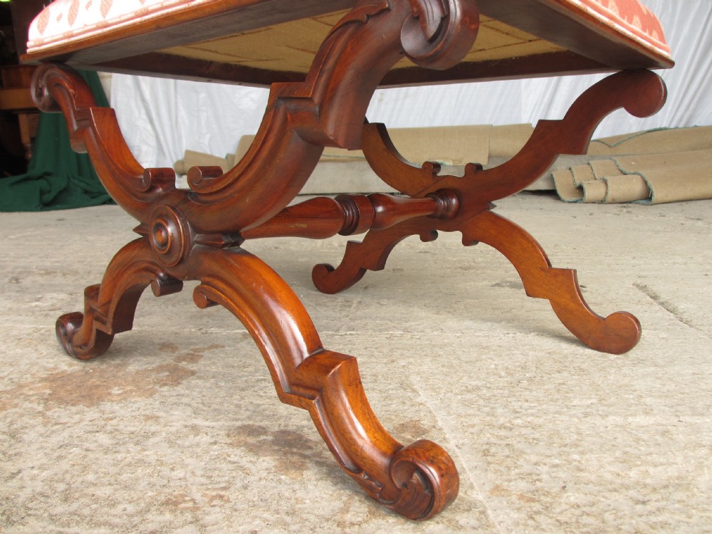 Victorian mahogany dressing stool with pink upholstered seat View VII