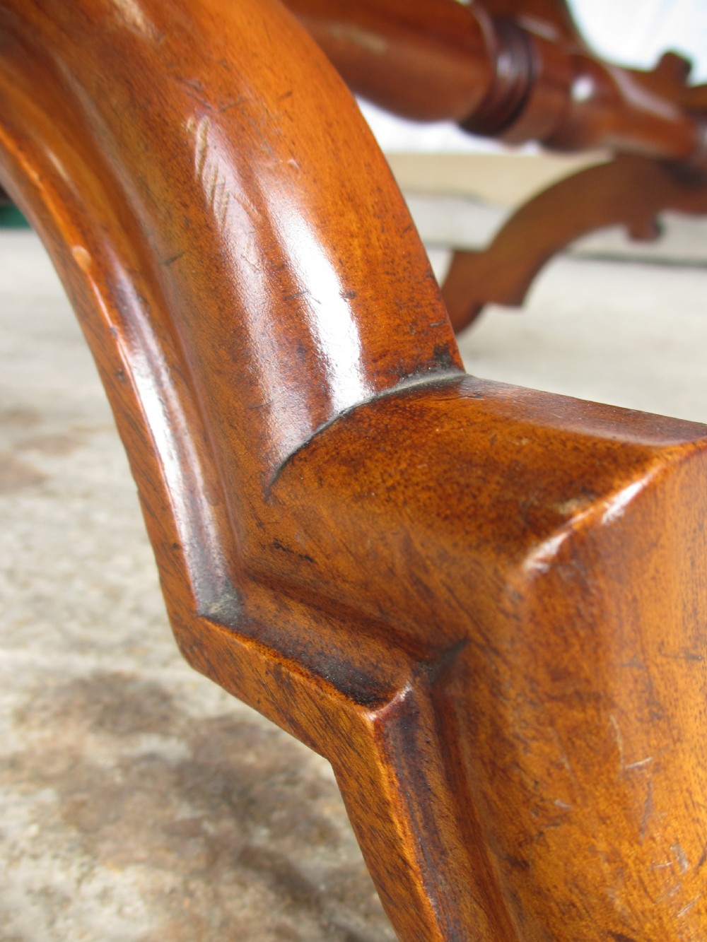 Victorian mahogany dressing stool with pink upholstered seat View IX
