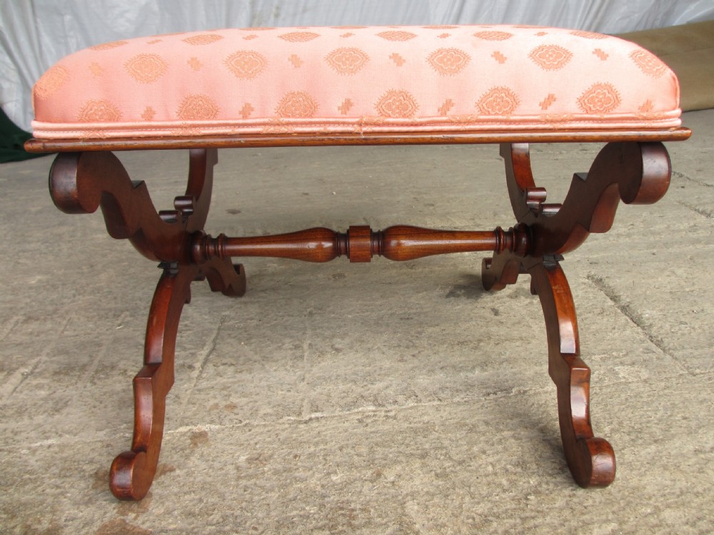 Victorian mahogany dressing stool with pink upholstered seat View XII
