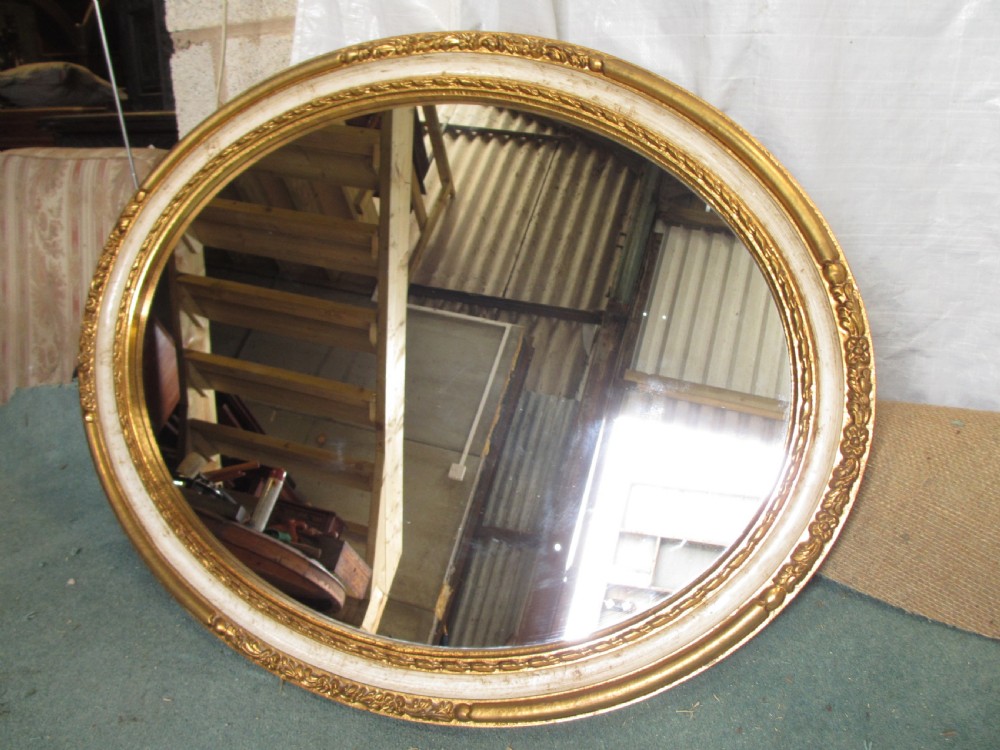 Victorian oval gilt and white framed wall hanging mirror View IV