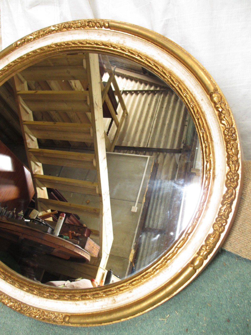 Victorian oval gilt and white framed wall hanging mirror View V