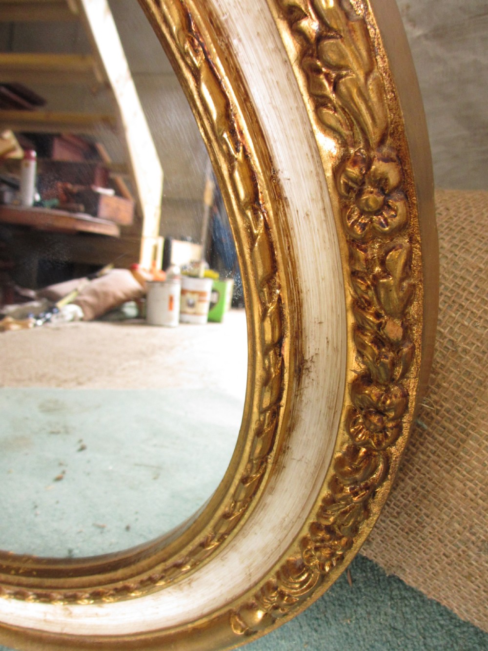 Victorian oval gilt and white framed wall hanging mirror View VII