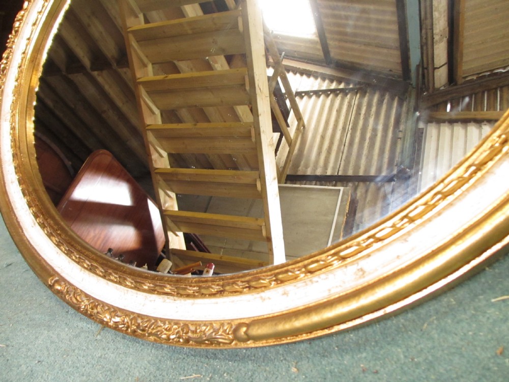 Victorian oval gilt and white framed wall hanging mirror View IX