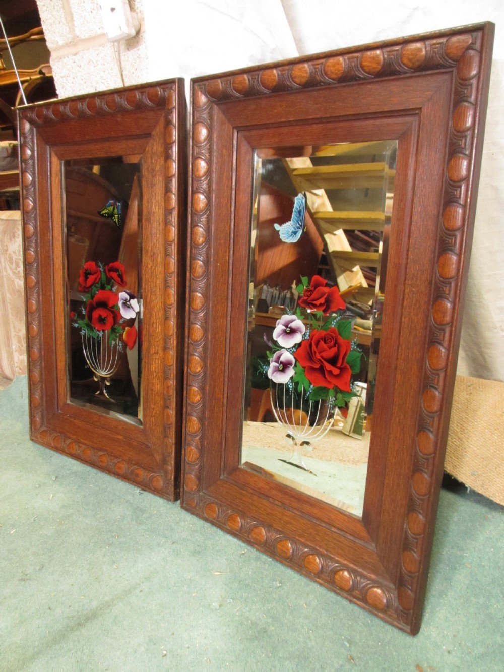Pair of Victorian bevel edged wall hanging mirrors View II