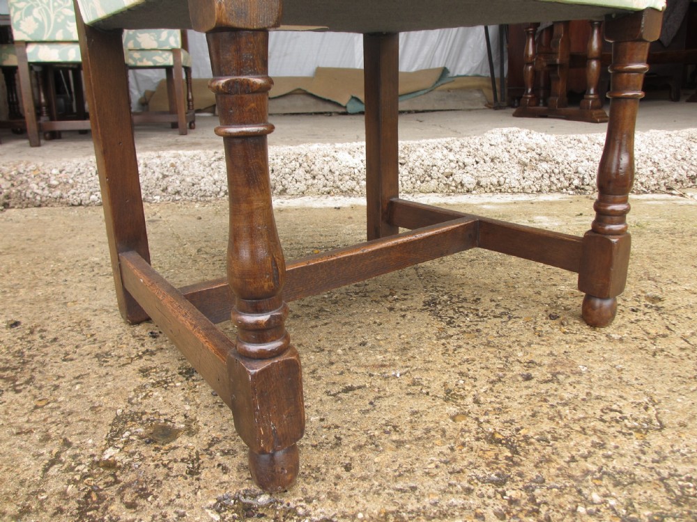 17th century style oak refectory plank dining table and chairs View V