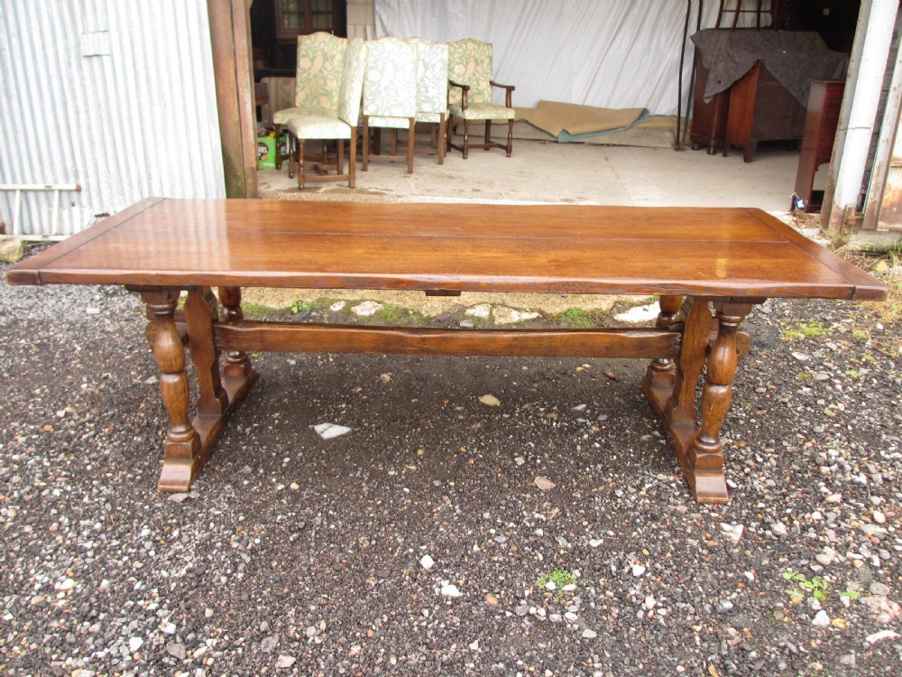 17th century style oak refectory plank dining table and chairs View VII