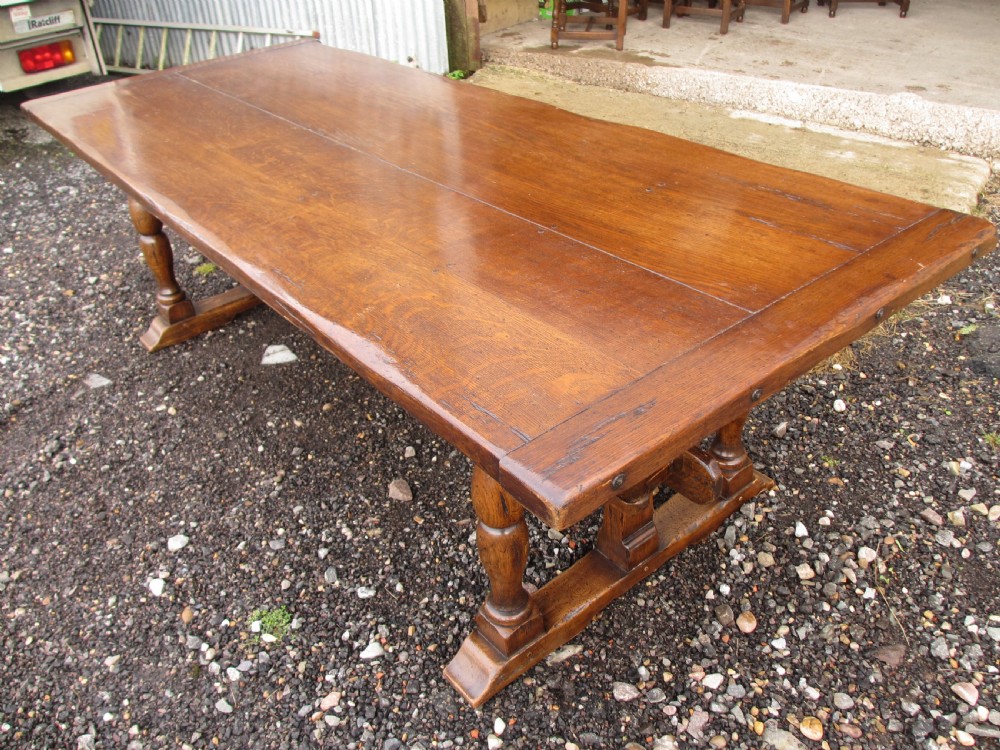 17th century style oak refectory plank dining table and chairs View VIII