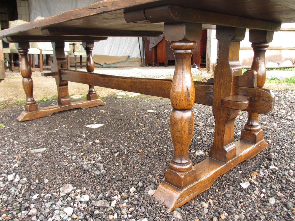 17th century style oak refectory plank dining table and chairs View IX
