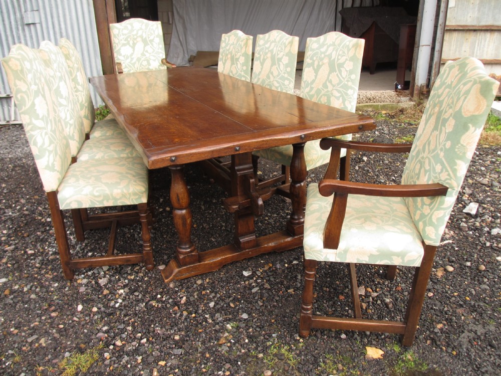 17th century style oak refectory plank dining table and chairs View X