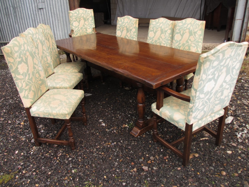 17th century style oak refectory plank dining table and chairs View XI