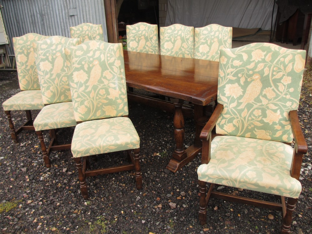 17th century style oak refectory plank dining table and chairs View XIII
