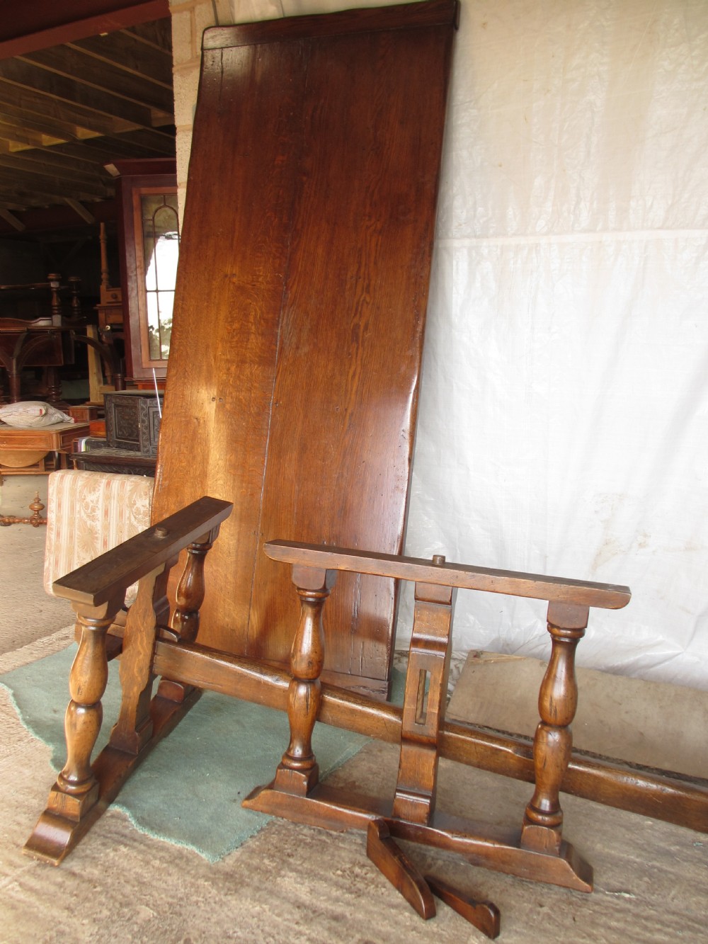 17th century style oak refectory plank dining table and chairs View XIV