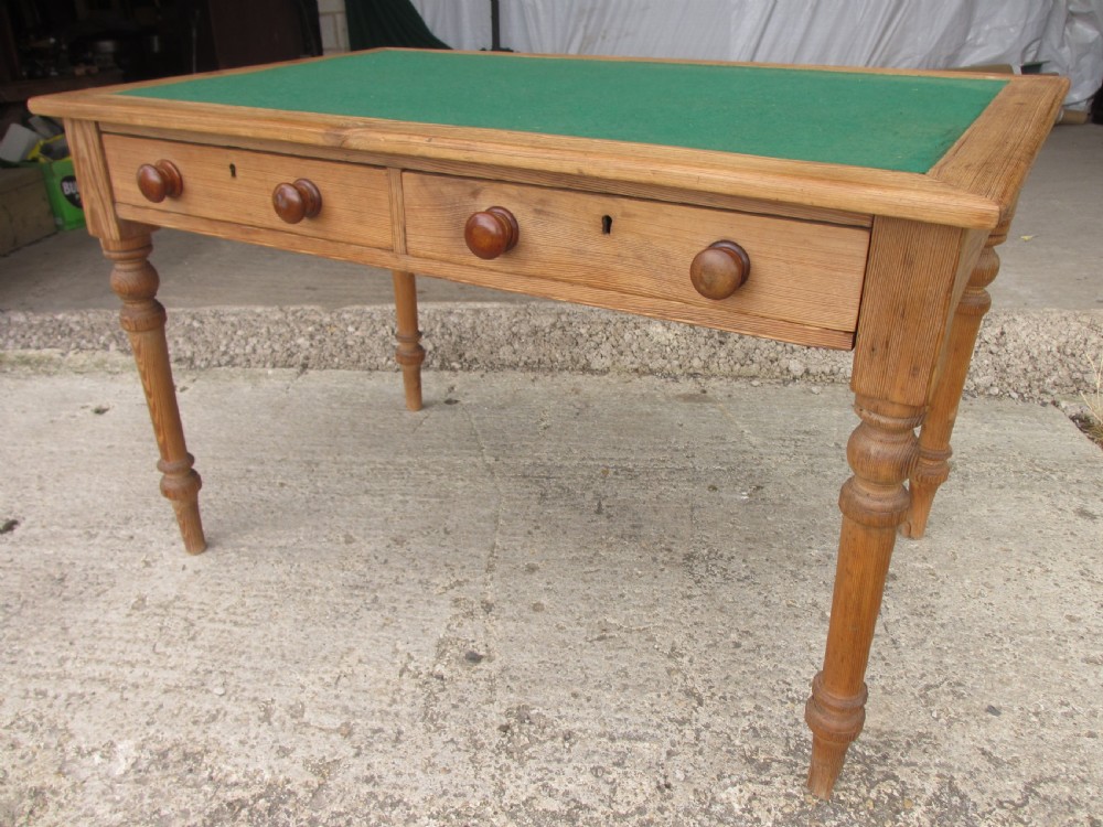 Victorian pitch pine baze top 2 drawer writing table View III