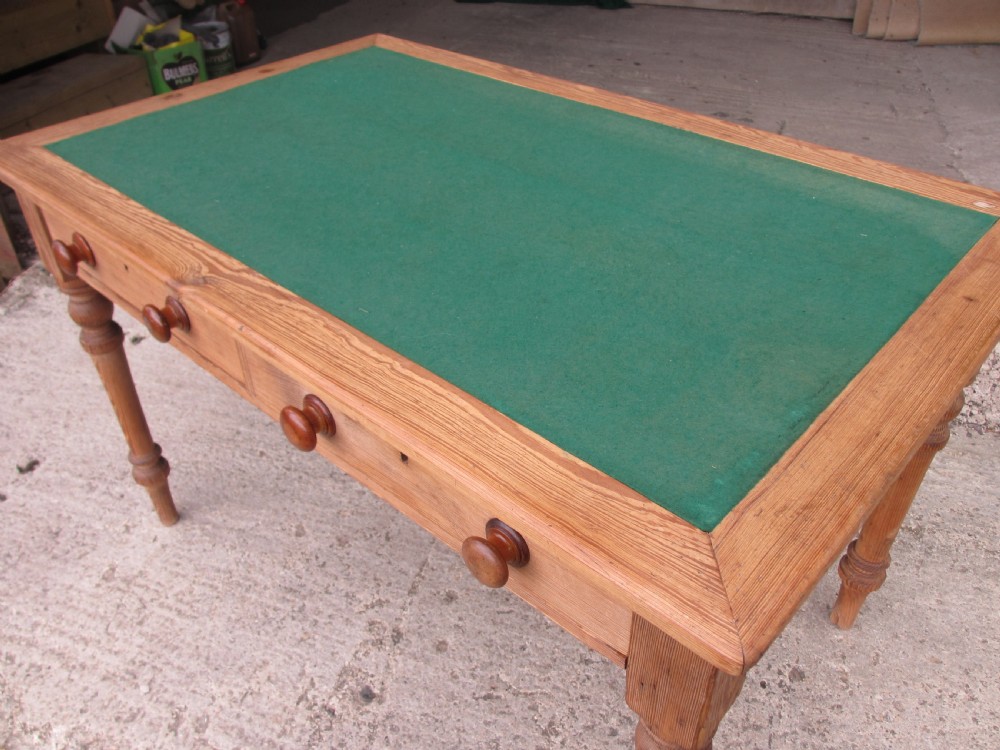 Victorian pitch pine baze top 2 drawer writing table View IV