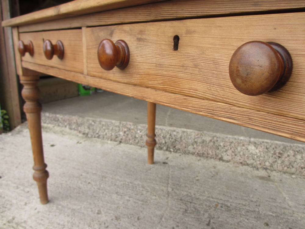 Victorian pitch pine baze top 2 drawer writing table View VI