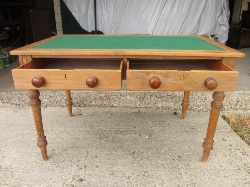 Victorian pitch pine baze top 2 drawer writing table View IX