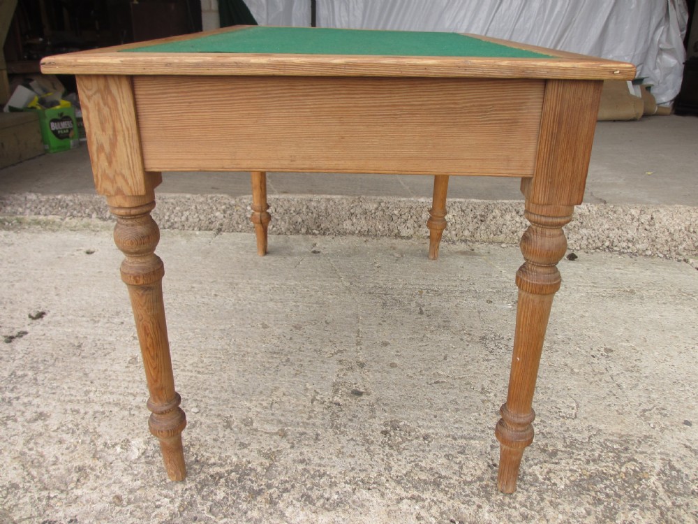 Victorian pitch pine baze top 2 drawer writing table View X
