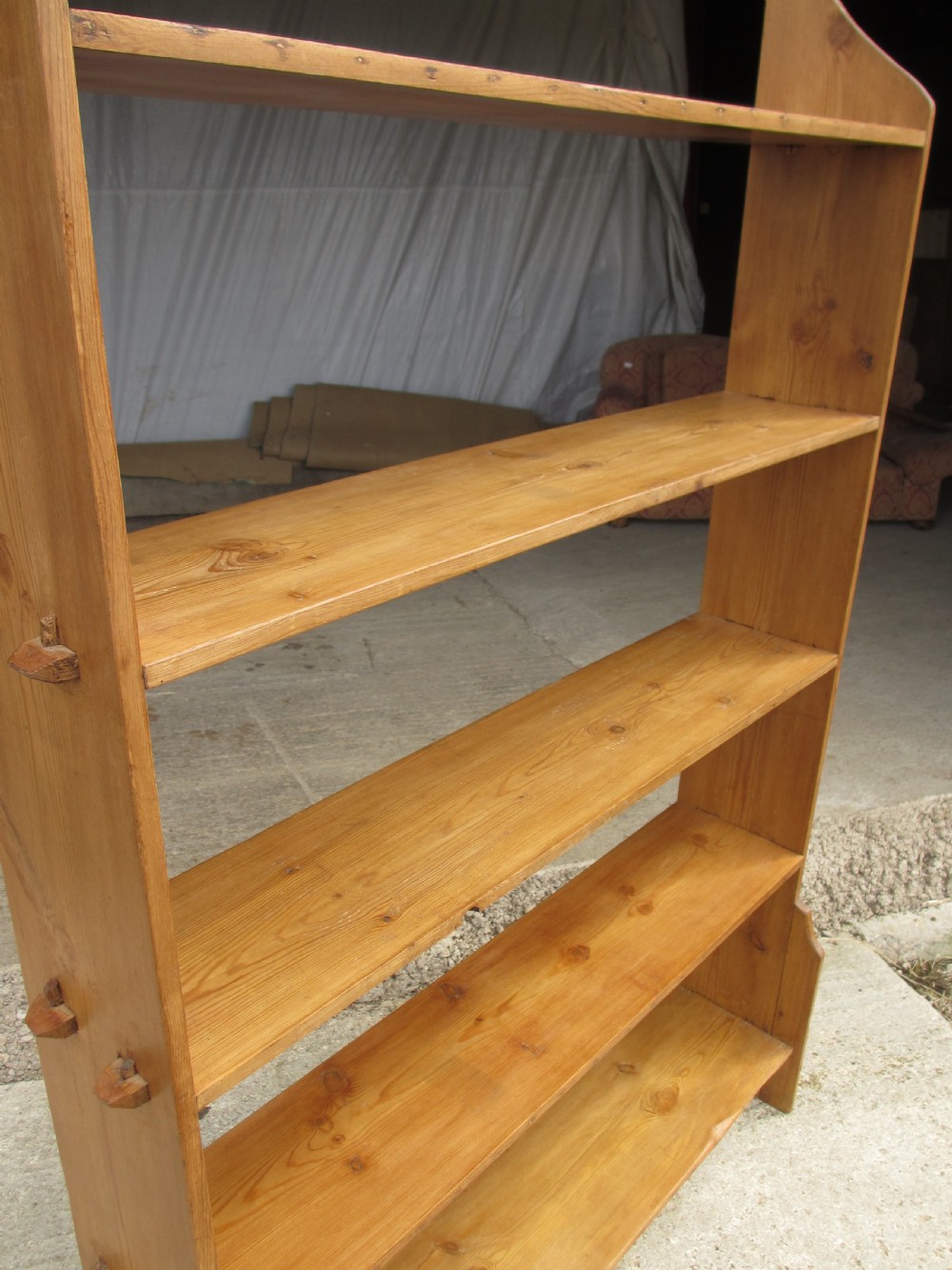 19th century pitch pine standing art and crafts shaped 5 tier bookcase View VIII