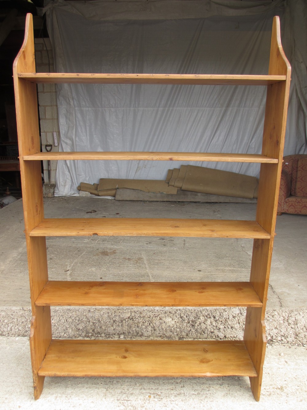 19th century pitch pine standing art and crafts shaped 5 tier bookcase View IX