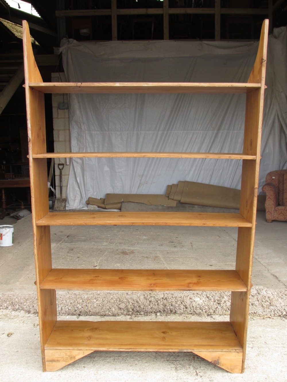 19th century pitch pine standing art and crafts shaped 5 tier bookcase View XII