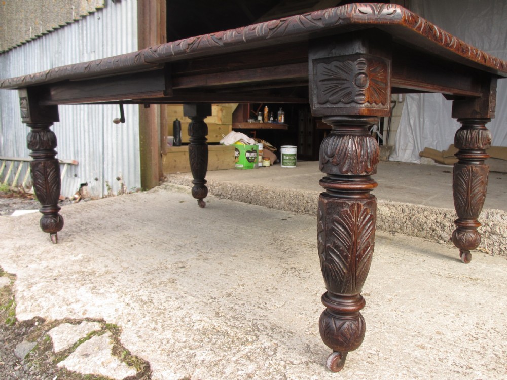Victorian oak carved extending dining table View V