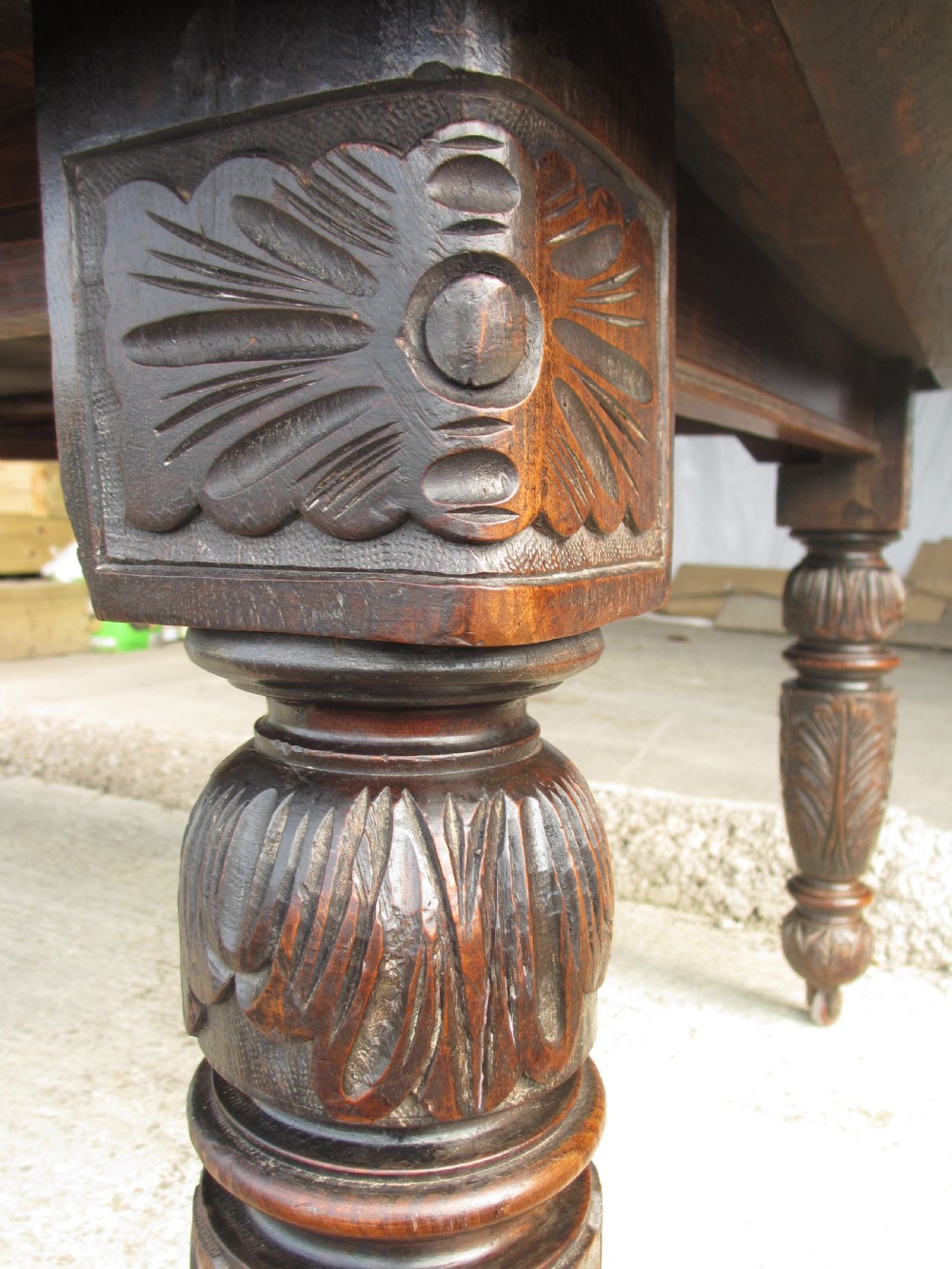 Victorian oak carved extending dining table View VII