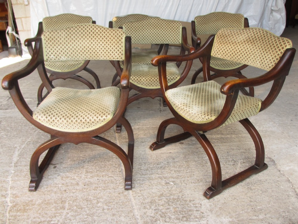 Unusual late 19th century set of six oak dining armchairs View II